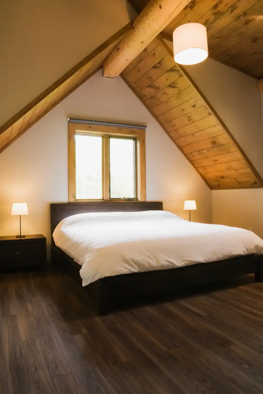 Habitación abuhardillada con cama doble