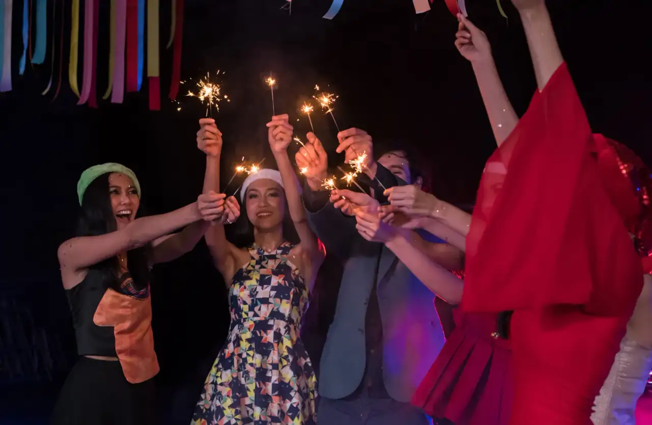 Celebración con bengalas